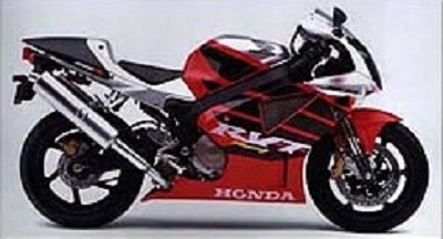 A red Honda® motorcycle against a white background.