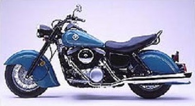 A blue motorcycle against a white background.